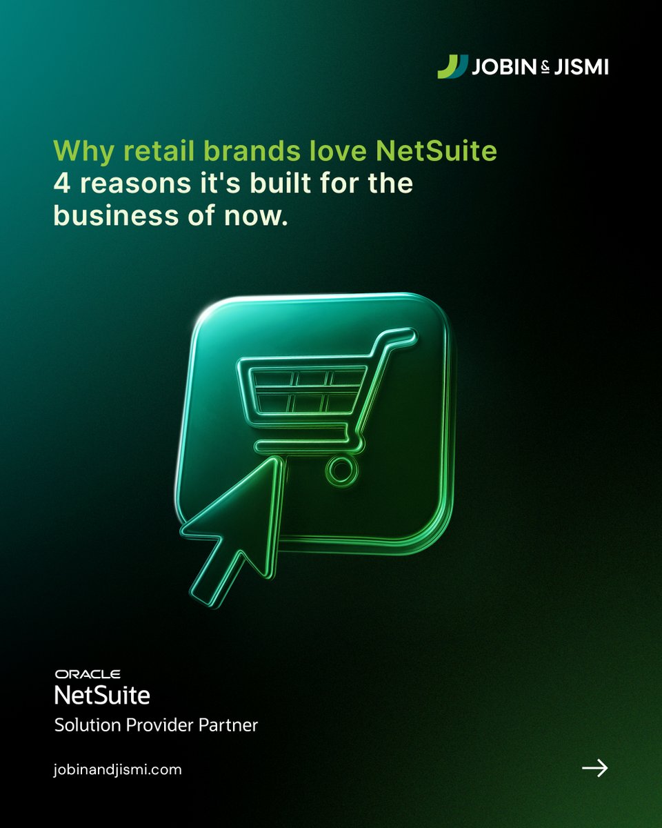 jobinandjismi's tweet image. From disjointed to seamless. Retail that runs itself.

At Jobin &amp;amp; Jismi, we make transformation real with the power of NetSuite.

#JobinAndJismi #NetSuiteCloudERP #Retail #NetsuiteImplementation #SuiteConnect