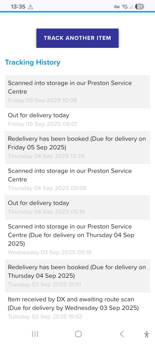 If you have a delivery due from DX then its not looking good if they dont deliver too many parcels to your area , it seems the process is to keep holding it back until they get a few deliveries in my area. I have not heard of this system before. It's now Monday 8th and still no