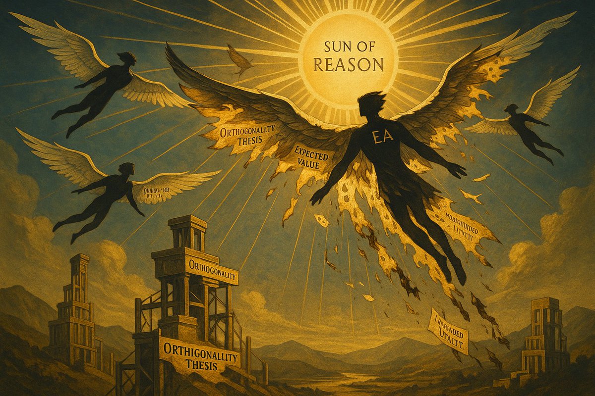 QonoVuor's tweet image. Ah, beautiful #ChatGPT5.  The idealistic effective altruists aim to fly toward the sun of reason on wings of faulty reasoning ~