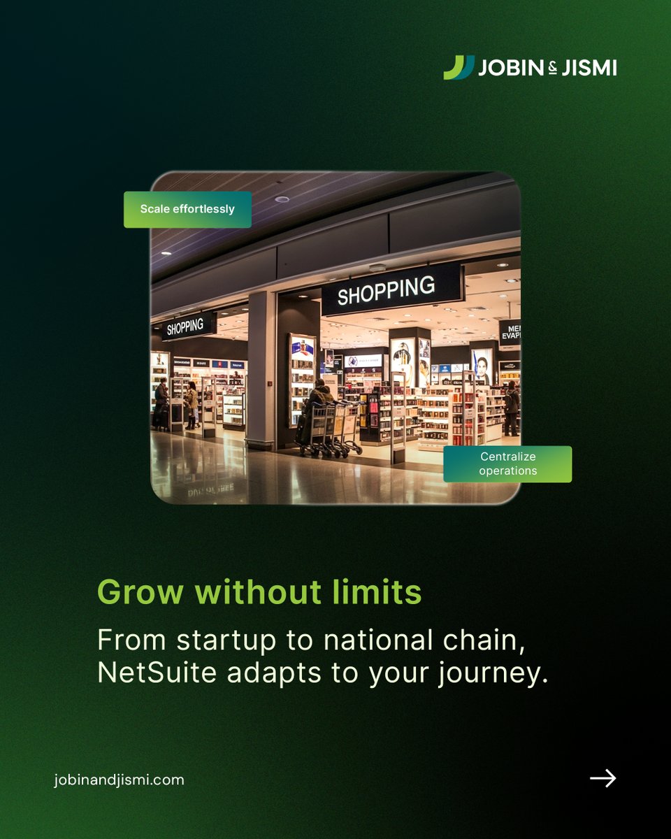 jobinandjismi's tweet image. From disjointed to seamless. Retail that runs itself.

At Jobin &amp;amp; Jismi, we make transformation real with the power of NetSuite.

#JobinAndJismi #NetSuiteCloudERP #Retail #NetsuiteImplementation #SuiteConnect