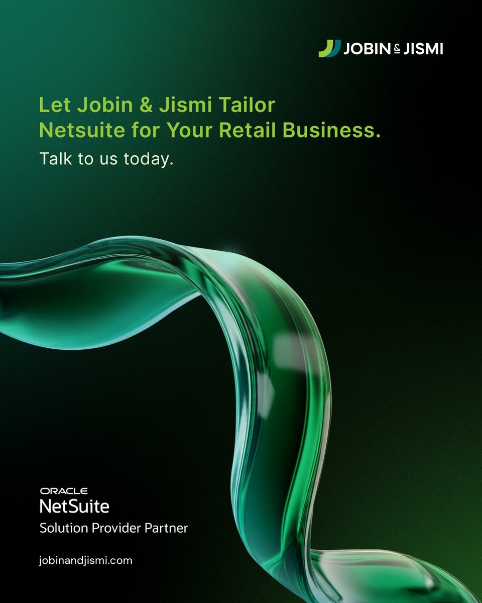 jobinandjismi's tweet image. From disjointed to seamless. Retail that runs itself.

At Jobin &amp;amp; Jismi, we make transformation real with the power of NetSuite.

#JobinAndJismi #NetSuiteCloudERP #Retail #NetsuiteImplementation #SuiteConnect