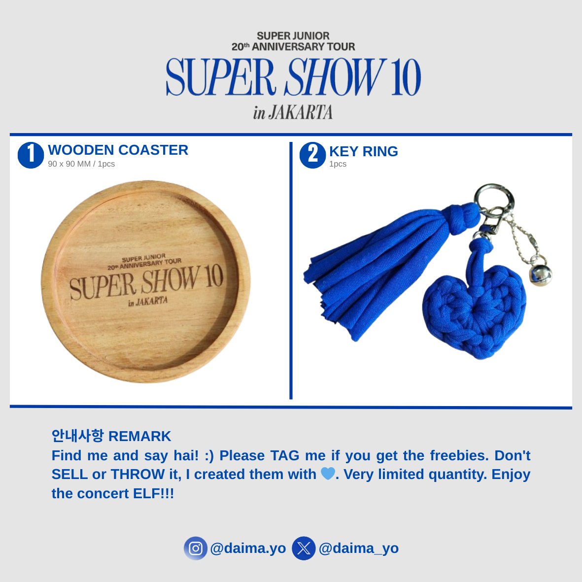 hallo ELF!!!
I'll be giving out freebies at SUPER SHOW 10 #JAKARTA ^^
very limited quantity so first come first get :)

ayo trade freebies!
like &amp; RT are appreciated 💙 see u~

#슈퍼주니어 #SUPERJUNIOR
#SUPERSHOW #SUPERSHOW10
#20th_Anniversary_TOUR
#SUPERSHOW10_IN_JAKARTA
