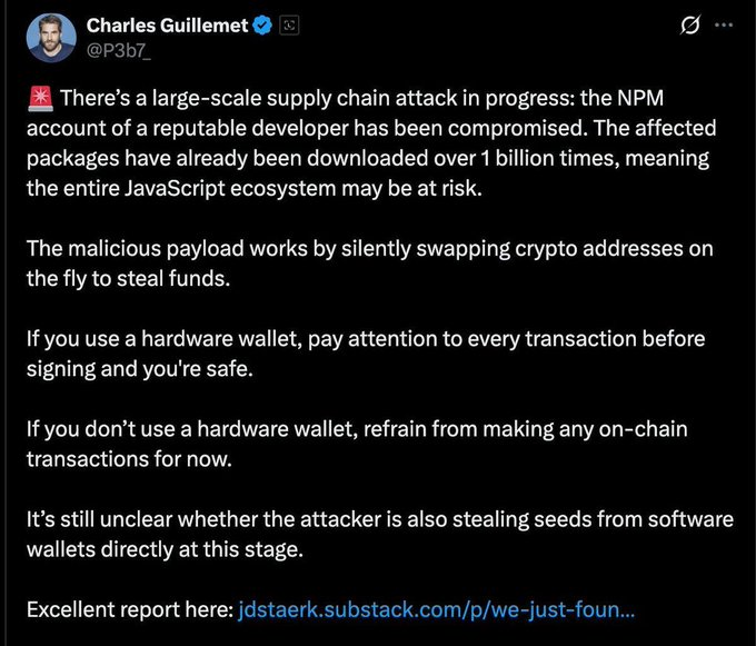 techconcatalina's tweet photo. 🚨ÚLTIMO🚨

⚠️El CTO de #Ledger advierte sobre un "hackeo #cripto MASIVO en el ecosistema de JavaScript" 

👀Afirma que si usas una hardware wallet verifiques la transaccion que firmas y si NO USAS hardware wallet, DIRECTAMENTE NO TRANSACCIONES https://t.co/8oIsHMUYjI