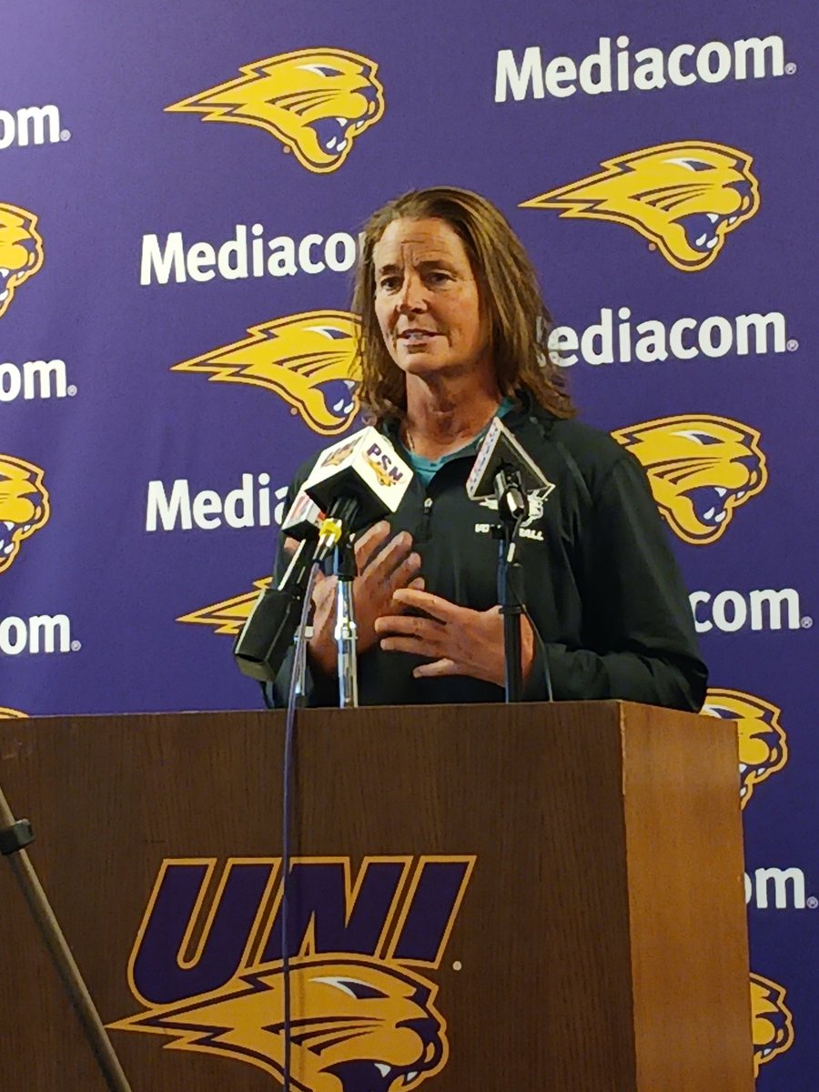 Volleyball coach Bobbi Petersen at the weekly UNI Press Conference