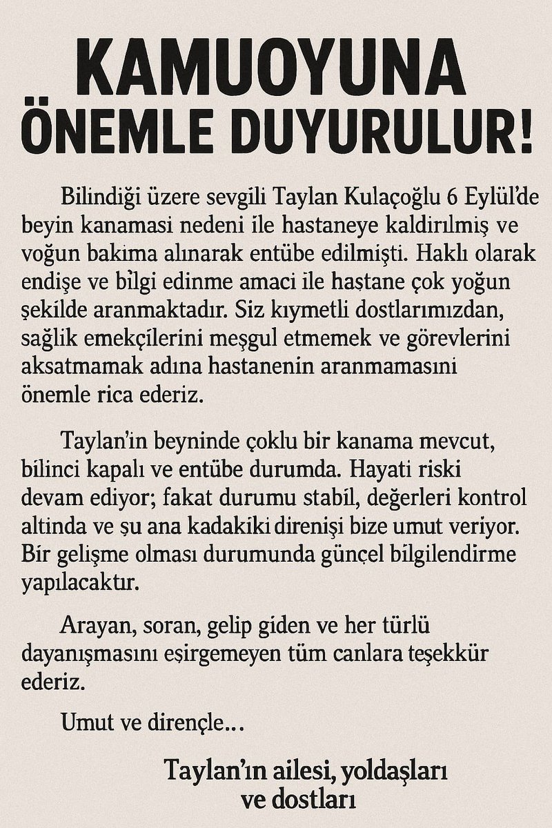 ÖNEMLİ DUYURU!.. (08.09.2025) #TaylanKulaçoğlu