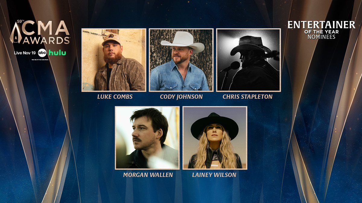 CountryMusic's tweet image. The #CMAawards Entertainer of the Year nominees are ...
✨@LukeCombs
✨@CodyJohnson
✨@ChrisStapleton
✨@MorganWallen
✨@LaineyWilson