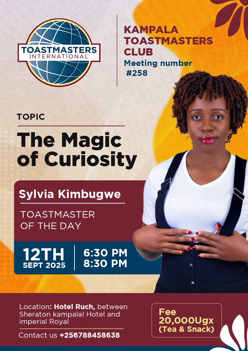 KampalaTM's tweet image. Behind every discovery is someone who dared to be curious 

✨ Join us for The Magic of Curiosity – an evening of inspiration, bold questions &amp;amp; new possibilities!

🗓️ Fri, 12th Sept 2025
🕡 6:30–8:30 PM | 📌 Hotel Ruch
💰 20k UGX (Tea &amp;amp; Snack)
📞 +256 788 458 638
#StayCurious