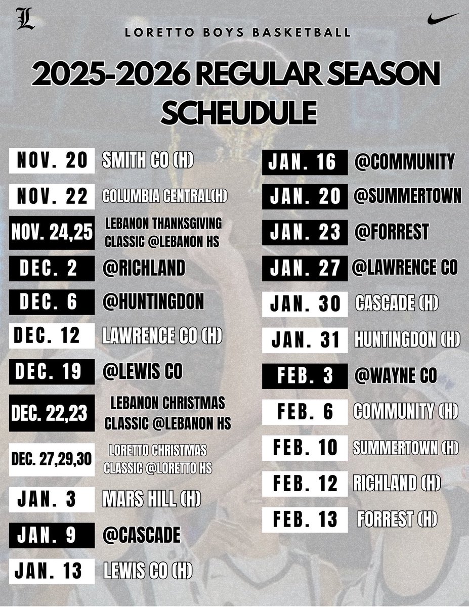 lorettohoops's tweet image. 2025-26 Regular Season Schedule!