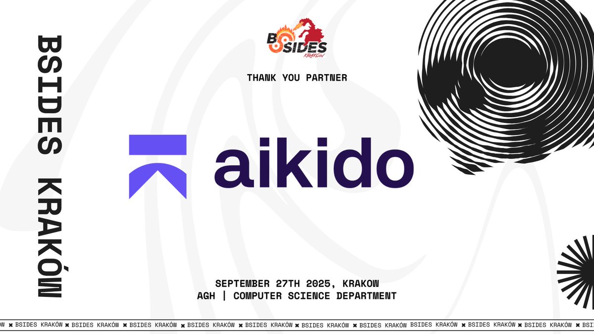BSidesKrakow's tweet image. 🤯We are happy to announce our #partnership with @AikidoSecurity Aikido gives #devs a no-bullsh*t way to fix real issues - fast.... #InfoSec #BSidesKrakow #BSides #AppSec #CyberSec #Security #Culture #Conference #AppSec