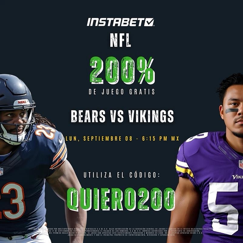 ¡Lunes de Monday Night! 🏈

Se viene un juegazo: Bears vs. Vikings.

Regístrate hoy en Instabet.mx y empieza a disfrutar de nuestros bonos exclusivos. 🤑

#nfl #nflseason #mondaynightfootball #mondaynight #football #futbolamericano #sports #sportbetting #instabetmx