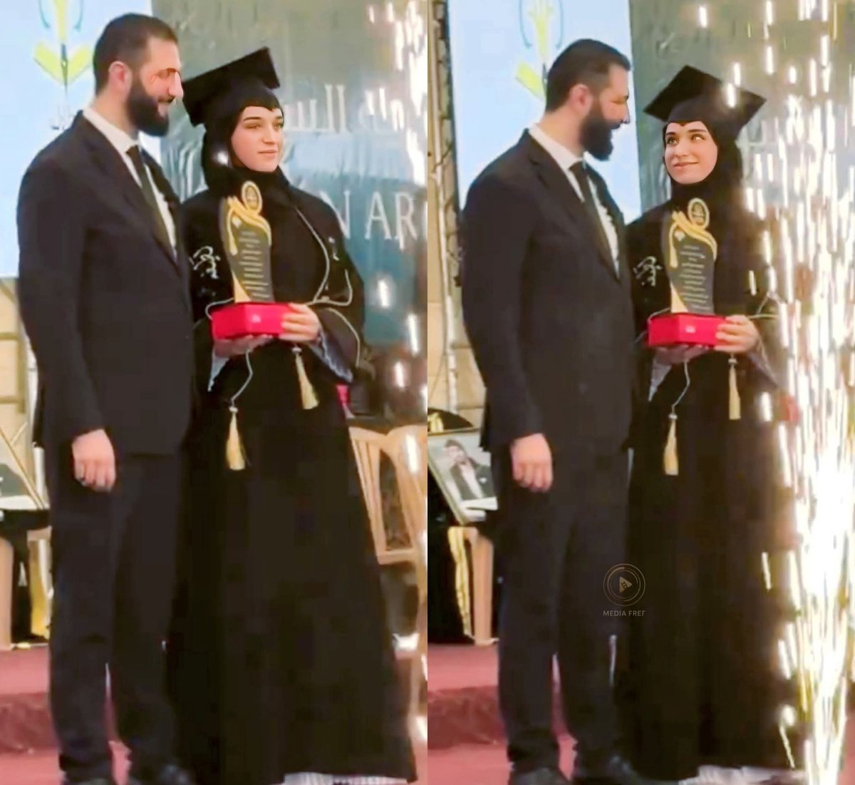 الحب الحقيقي والنجاح والاهتمام من السيد الرئيس لزوجته بمتابعة التعليم . يرسخ للجميع القيم الانسانية والنجاح والمثابرة 💚