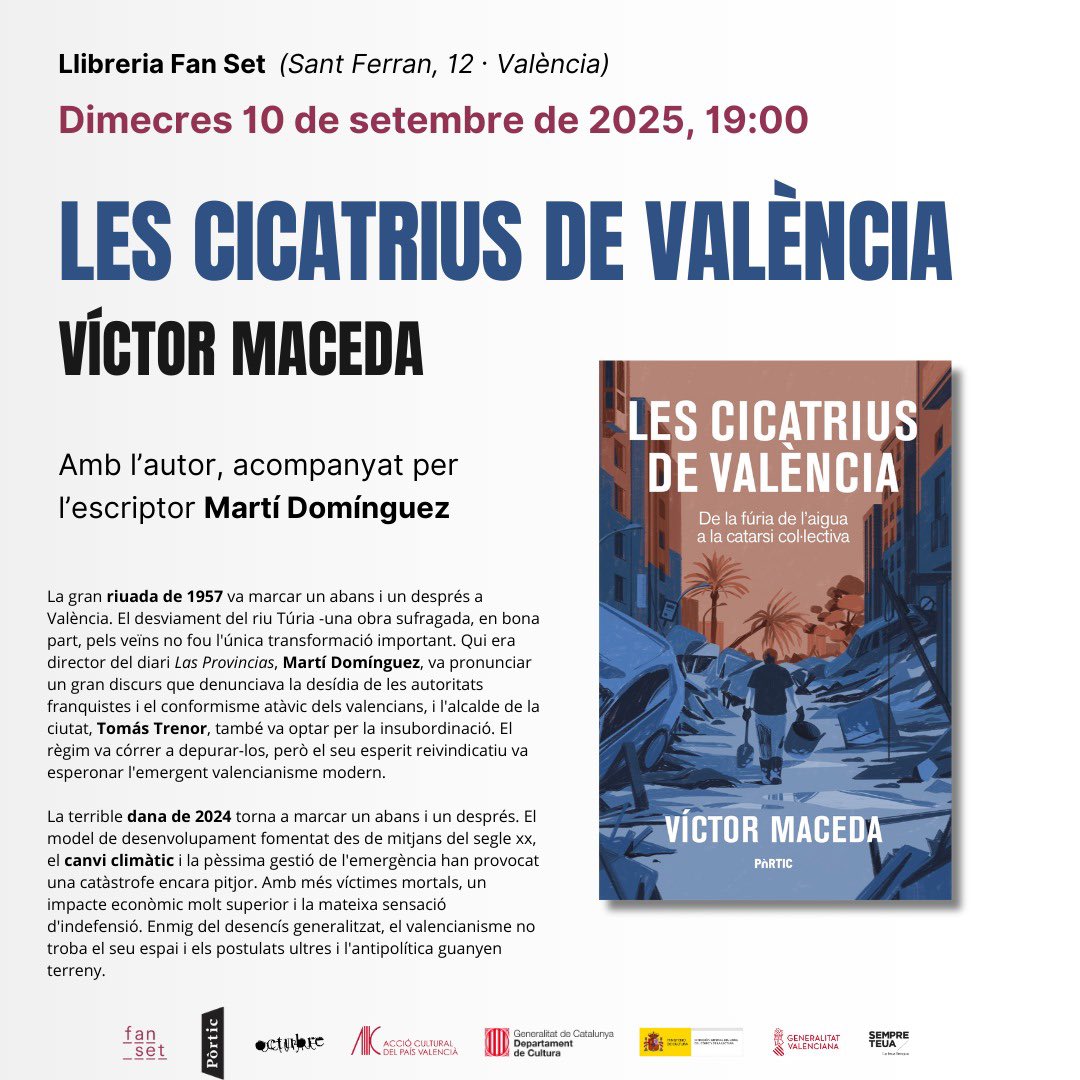 Aquest dimecres, a les 19h, presentem 'Les cicatrius de València' a l'<a href="/OctubreCCC/">OctubreCCC</a> amb la <a href="/fan_set_/">llibreria fan set</a> i de la mà de <a href="/MartiDominguezR/">Martí Domínguez</a>.