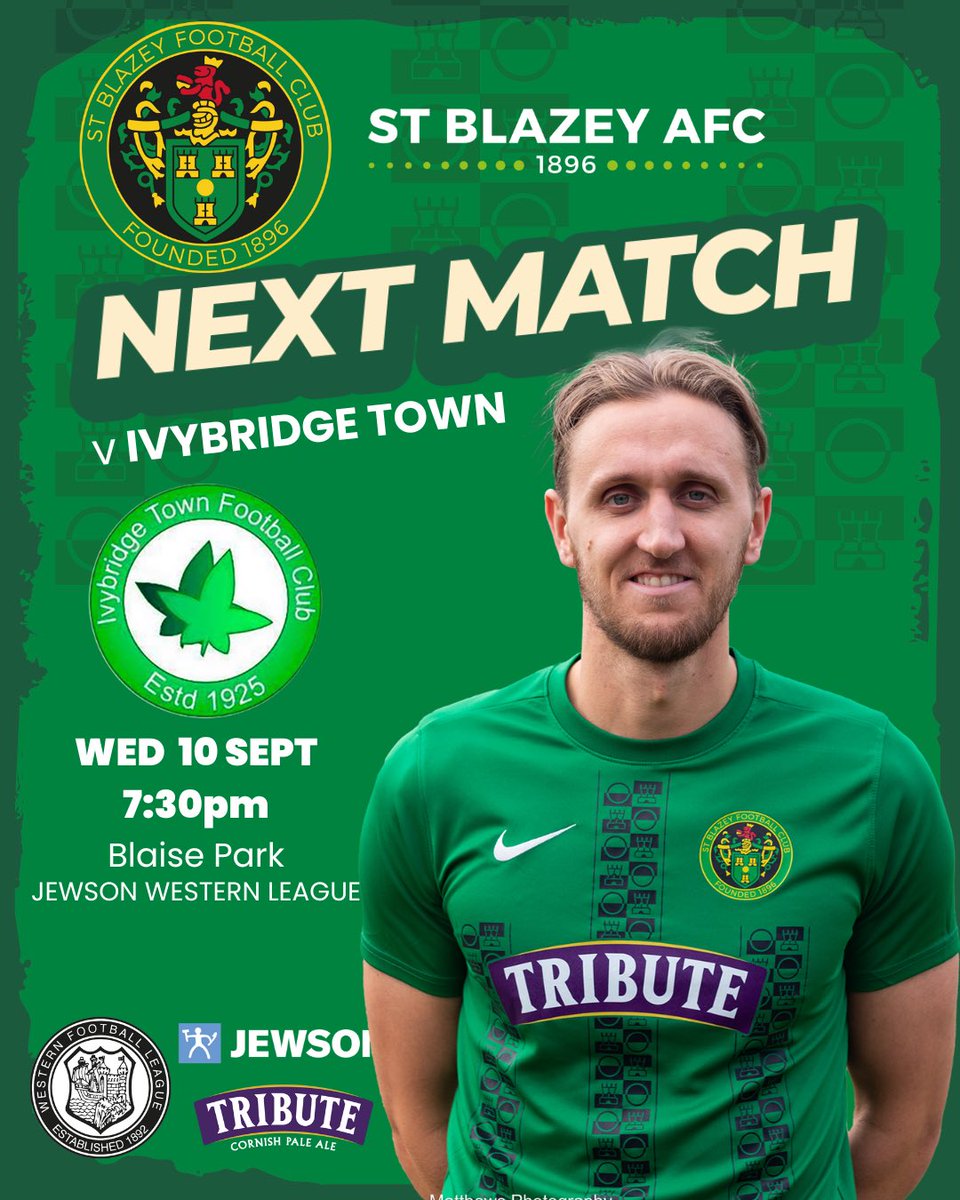 St Blazey AFC (@stblazeyafc) on Twitter photo NEXT UP - ⚽️
It’s back to back home games as we host <a href="/Ivytownfc/">Ivybridge Town FC</a> first on Wednesday evening with a 19:30pm KO in the <a href="/_WesternLeague_/">Western League</a>.
💚🖤 NEXT UP - ⚽️
It’s back to back home games as we host <a href="/Ivytownfc/">Ivybridge Town FC</a> first on Wednesday evening with a 19:30pm KO in the <a href="/_WesternLeague_/">Western League</a>.
💚🖤