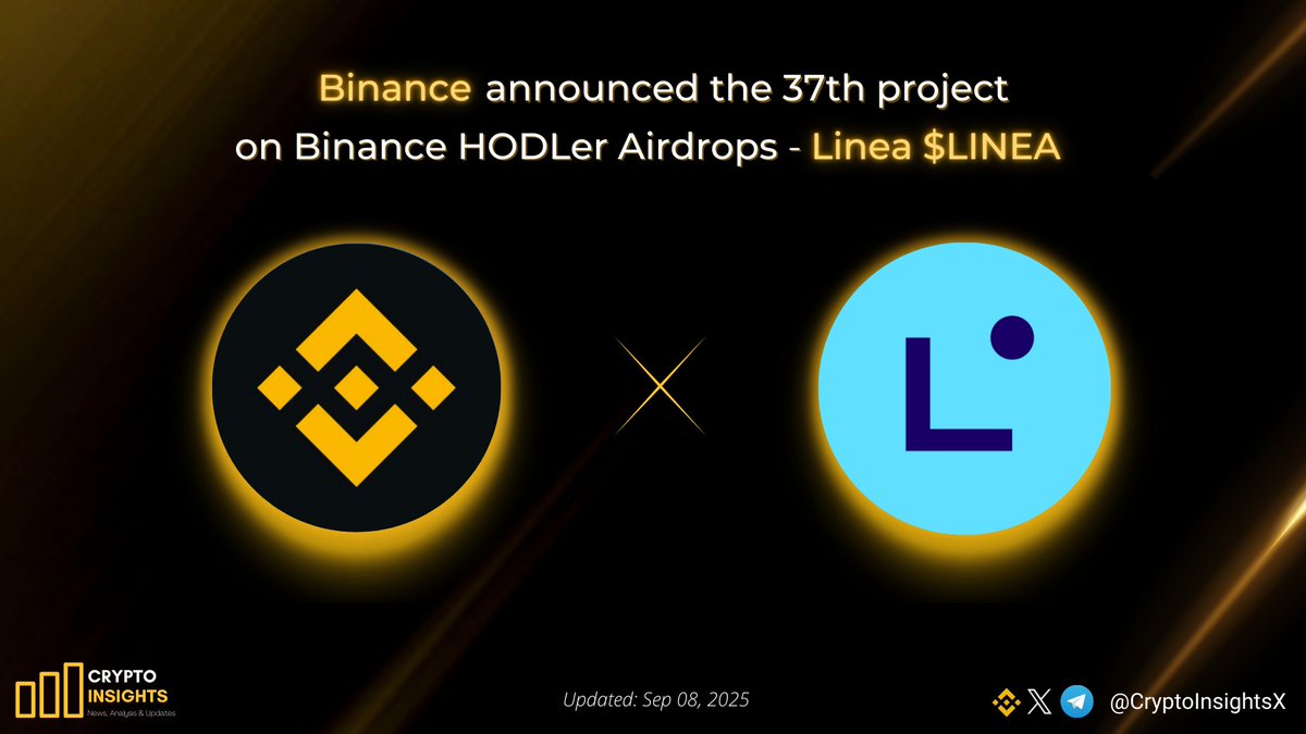 📢 @binance announced the 37th project on Binance HODLer Airdrops -  @LineaBuild $LINEA 🔸Binance will then list LINEA at 2025-09-10 16:00 (UTC)  #Linea is an Ethereum Layer 2 blockchain solution developed by @