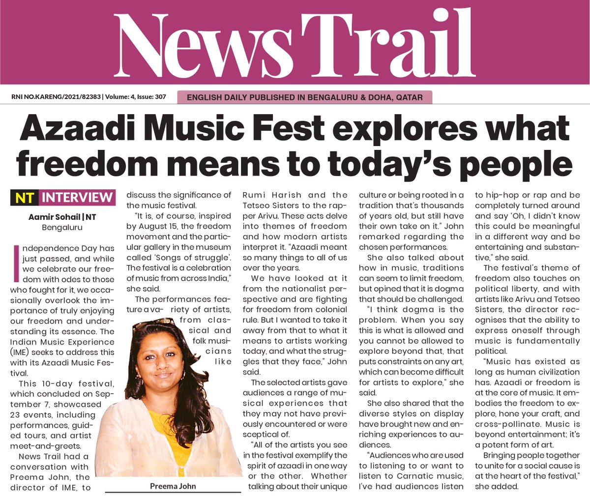 The Indian Music Experience (IME) wrapped up its 10-day Azaadi Music Festival on September 7, featuring 23 events with artists like Arivu, Rumi Harish, and the Tetseo Sisters. 

#AzaadiMusicFestival #IndianMusic #FreedomThroughArt #Arivu #TetseoSisters #RumiHarish <a href="/IME_Bangalore/">IndianMusicExperienceMuseum</a>