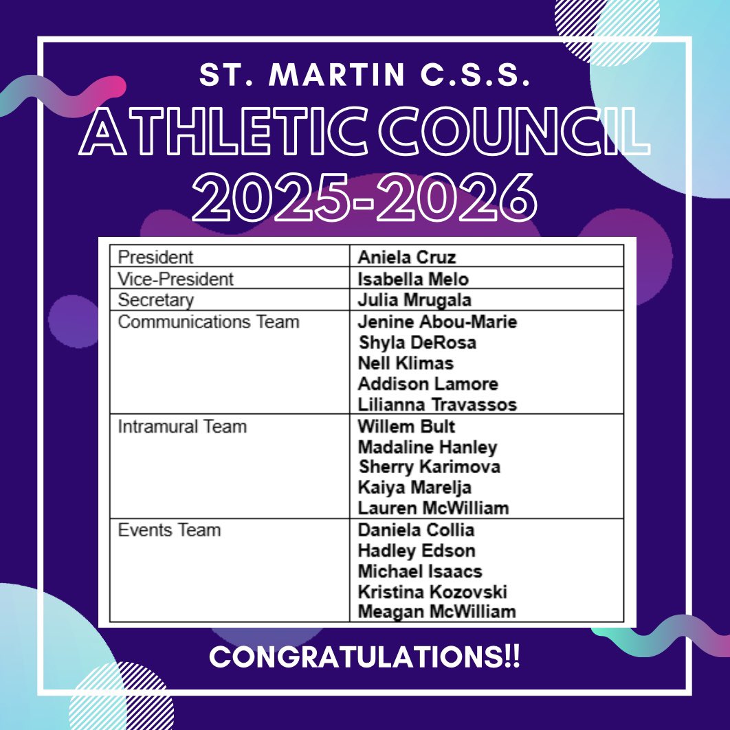 SMSSAthletics's tweet image. Presenting your 2025-2026 Athletic Council - a sincere thank you to everyone who applied and congrats to those who were selected!  Looking forward to an awesome year 💜💛