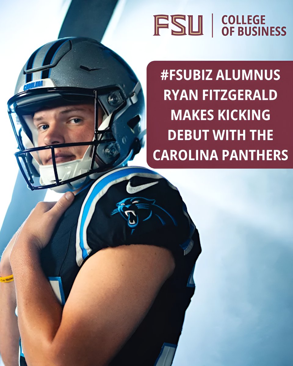 FSUWertheim's tweet photo. Hooray for #FSUBiz alumnus and former Seminoles kicking sensation Ryan Fitzgerald (BS Accounting and RMI ’23; MAac ’24)! He made his NFL debut for the Carolina @Panthers on Sunday with a 48-yard field goal and an extra point in a 26-10 loss to the Jacksonville Jaguars! https://t.co/LZCkcaK1Sj