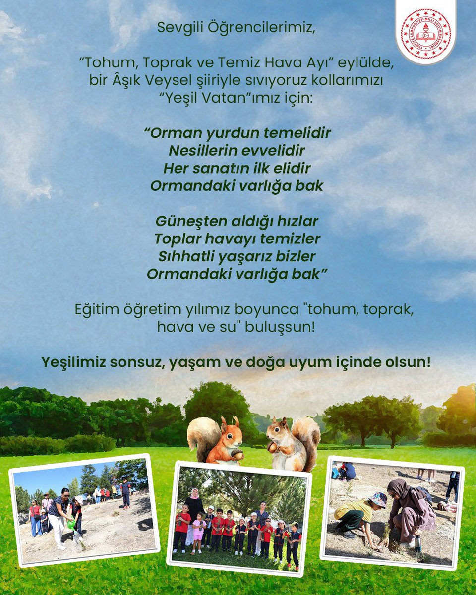 🌳 Tohumlar Toprakla Buluşsun, “Yeşil Vatan” Var Olsun! 🇹🇷

Her biri bir “fidan” olan çocuklarımızın okullarına kavuştuğu bugünlerde, yazın yaşadığımız orman yangınlarının acısını hâlâ en derinlerimizde hissediyoruz. 😔
#HerÇocukBirFidan
