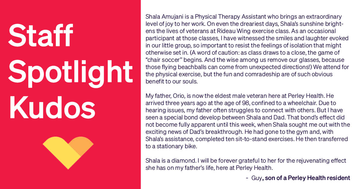 PerleyHealth's tweet image. In honour of World Physical Therapy Day, we're resharing a #Kudos note our community received from the son of a @PerleyHealth resident about the care provided to his father and fellow residents. 

#CommunityofCare #PerleyHealthUnited #MorethanHealthcare #StaffAppreciation