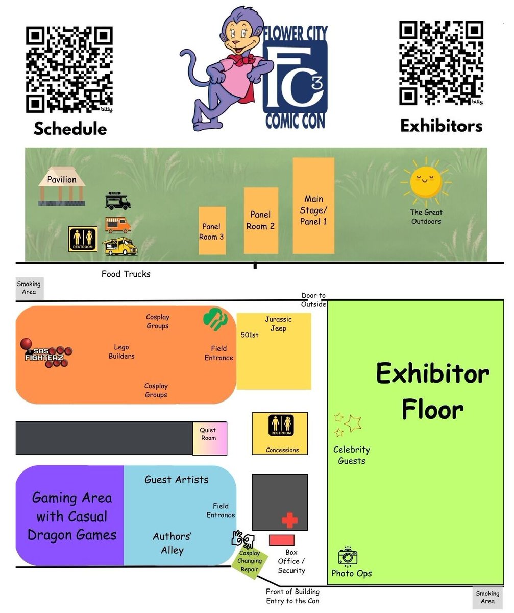 fc3roc's tweet image. This will be on the back of the Simi comic book you'll receive as you enter the door, but this is just so you can get a heads up of the overall layout of the con this weekend. We are busy getting everything ready, and we can't wait to see everything this weekend! #ExperienceFC3