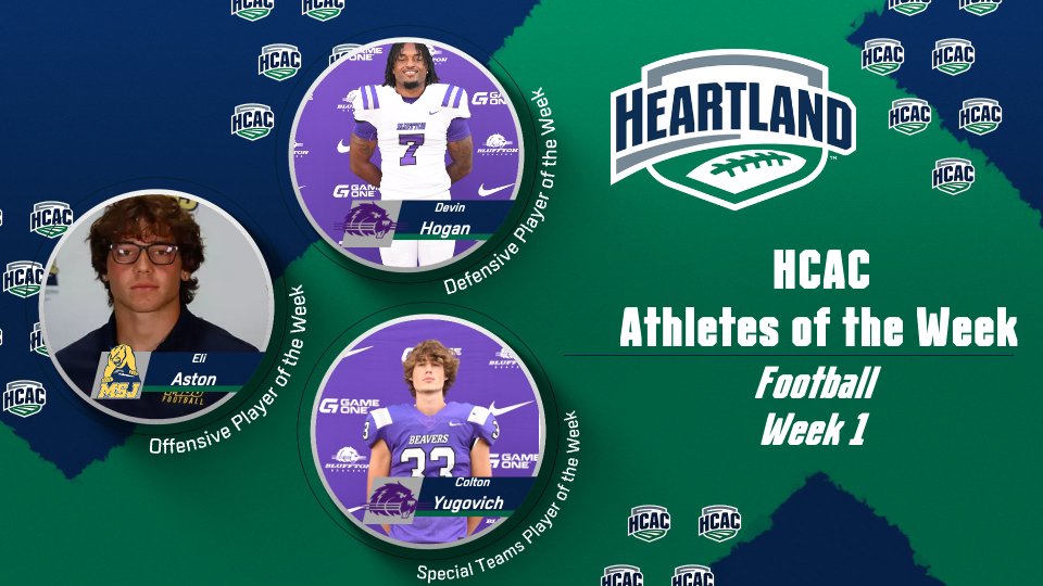 HCAC Football | Athletes of the Week

Congrats to the Football Athletes of the Week:
Offensive: Eli Aston, <a href="/MSJ_Lions/">Mount St. Joseph University Athletics</a>
Defensive: Devin Hogan, <a href="/Bluffton_Sports/">Bluffton Athletics</a>
Special Teams: Colton Yugovich, <a href="/Bluffton_Sports/">Bluffton Athletics</a>

📰: tinyurl.com/3zax37yd

#TheHeartOfD3 | #D3FB