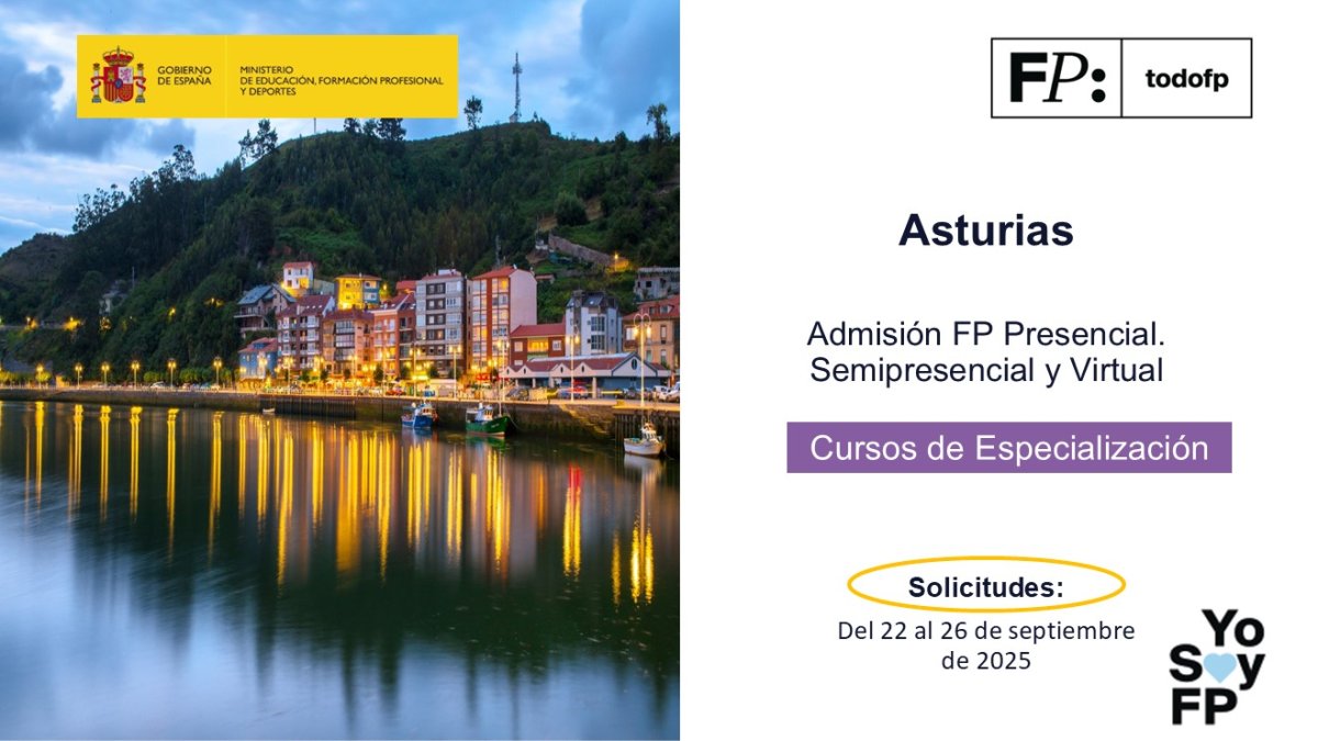 📢 #FPAsturias. Admisión FP Presencial, Semipresencial y Virtual. Cursos de Especialización #TodoFP #YoSoyFP
🔴 Inscripciones: Del 22 al 26 de septiembre de 2025
🔎 educastur.es/-/admisi%C3%B3…