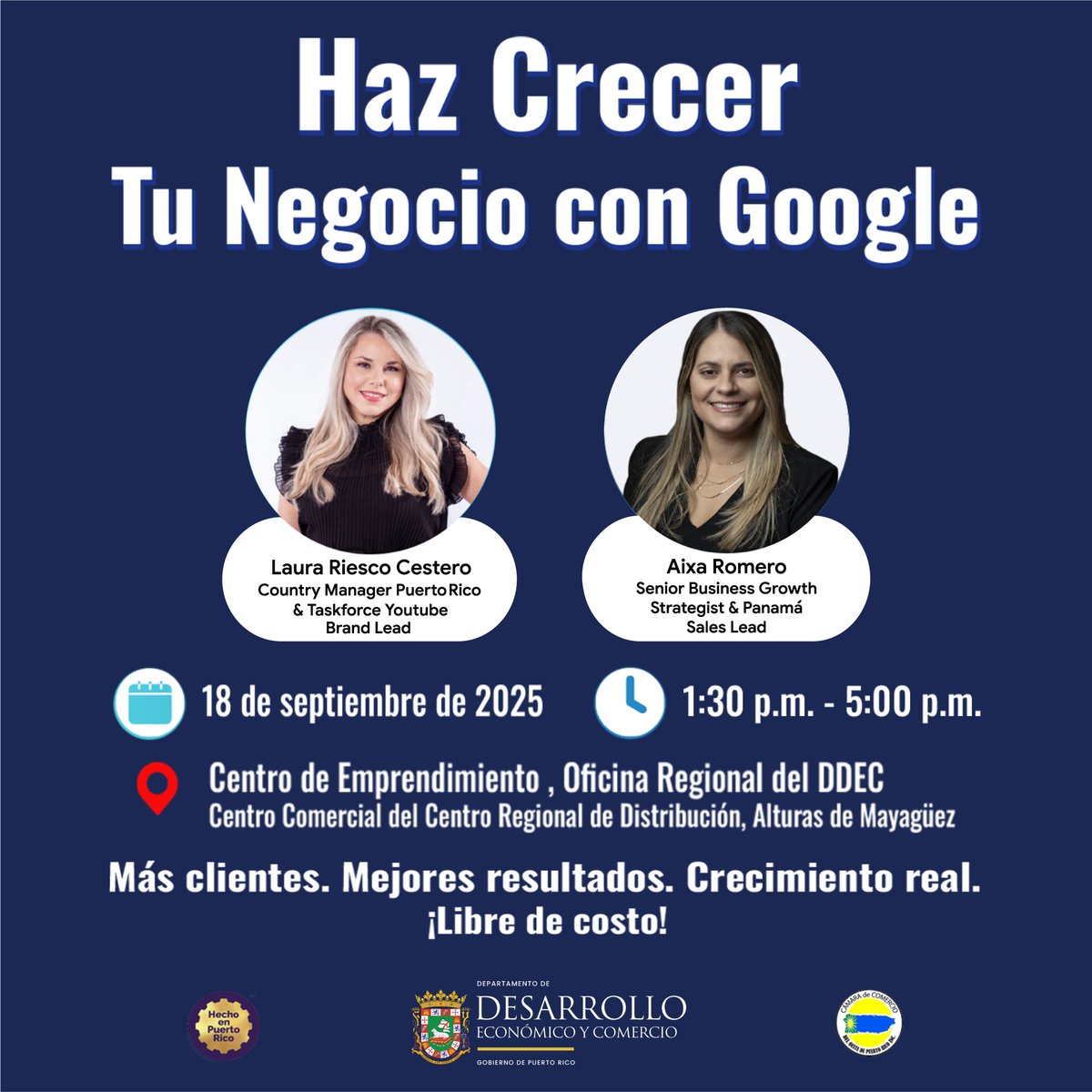 ¡Tu próximo cliente está a un clic de distancia!  Te invitamos a participar en el taller Haz Crecer tu Negocio con Google, donde aprenderás a usar Google Ads, YouTube y herramientas de IA para llevar tu negocio al siguiente nivel.  Reserva tu espacio: …ecertunegocioconGoogle.eventbrite.com