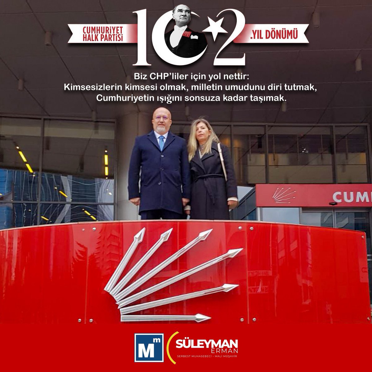 Biz CHP’liler için yol nettir:
Kimsesizlerin kimsesi olmak, milletin umudunu diri tutmak, Cumhuriyetin ışığını sonsuza kadar taşımak.
#CHP102Yasında 
#9Eylül