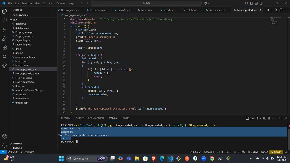 codewithGenZ's tweet image. Day 70🚀: #100daysofcode : #GeeksforGeeks
Today i solved a practice problem related to strings..
#C_language #100daysofchallenge #codinglife #LearnInPublic #learnprogramming #programmer #coder #CodingJourney #codewithGenZ #BuildYourself #Hackathon #Genius #Ai #python #crazy