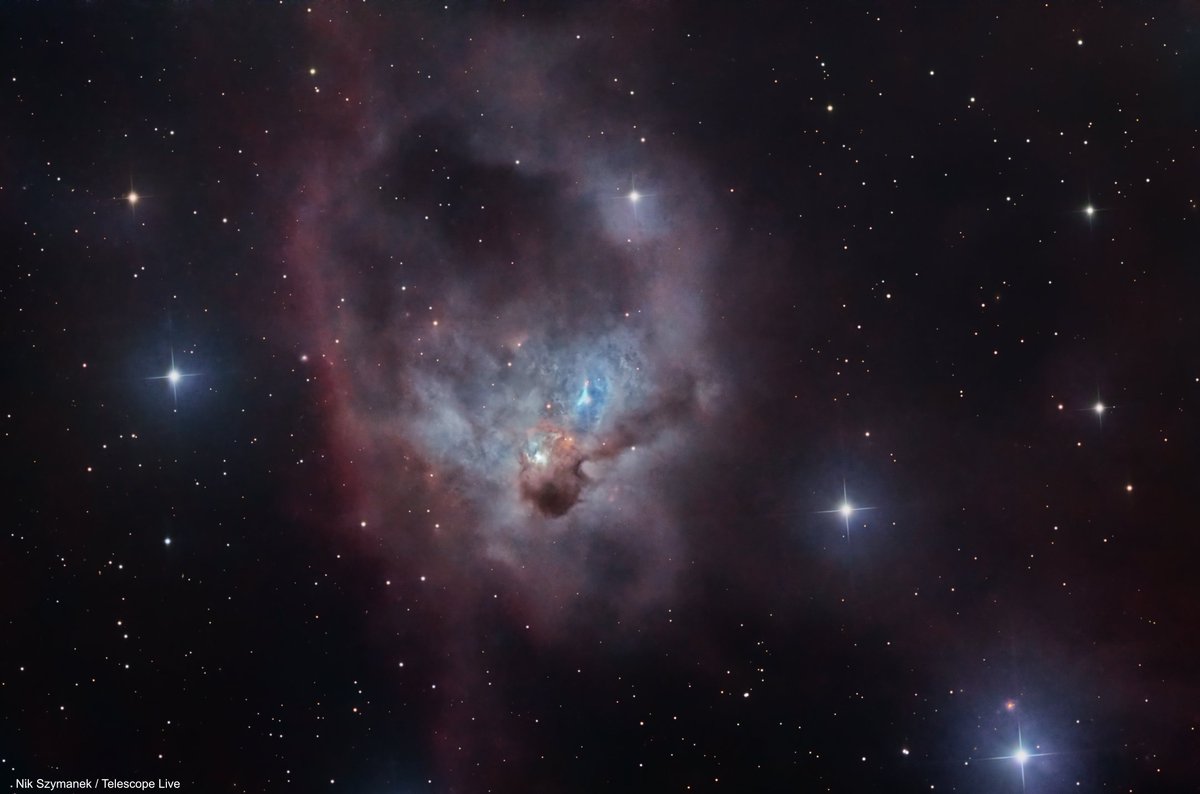 NGC 1788 is a beautiful reflection nebula located about 3,000 light-years from Earth in an obscure corner of the constellation Orion. This active cosmic nursery is sharply outlined on its southwest edge by a dark nebula that obscures background stars.
Credit 🧵1/2 #nebula
