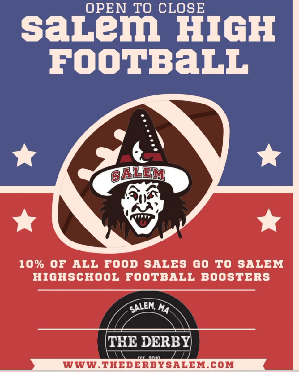 SalemHSFootball's tweet photo. Spread the word. We have a football fundraiser @ The Derby in Salem today (9/8). 10% of the proceeds for the day will go to support the team.
Great food and a great way to support the team!
#WitchesWay #GoWitch https://t.co/QuXouQjHje