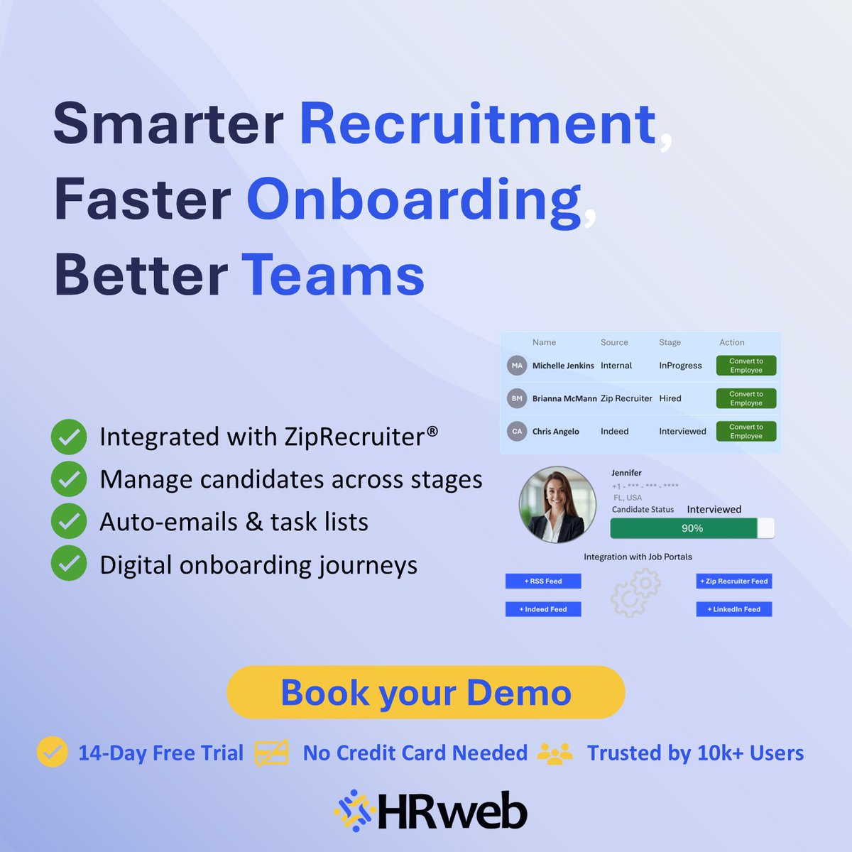 hrwebsoftware's tweet image. Try HRweb with a 14-day free trial — no credit card needed.
hrwebsoftware.com/book-a-demo

#Recruitment #Onboarding #HRSoftware #HRTech #FutureOfWork #TalentAcquisition #EmployeeExperience #HiringMadeEasy #HRSolutions #WorkplaceInnovation