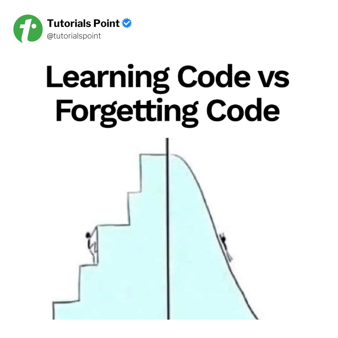 tutorialspoint's tweet image. Code now, forget later

 #codingmemes  #programminghumor #programmingmemes
