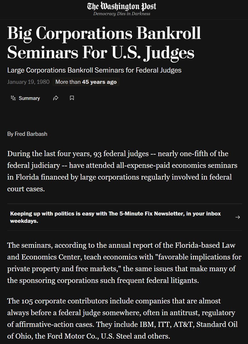 One of the best antitrust papers now in the QJE:

Nearly half of US federal judges attended a crash course in economics at the Manne Institute.

This training had lasting effects: judges used more econ language, sided against regulators more often, and imposed harsher sentences.