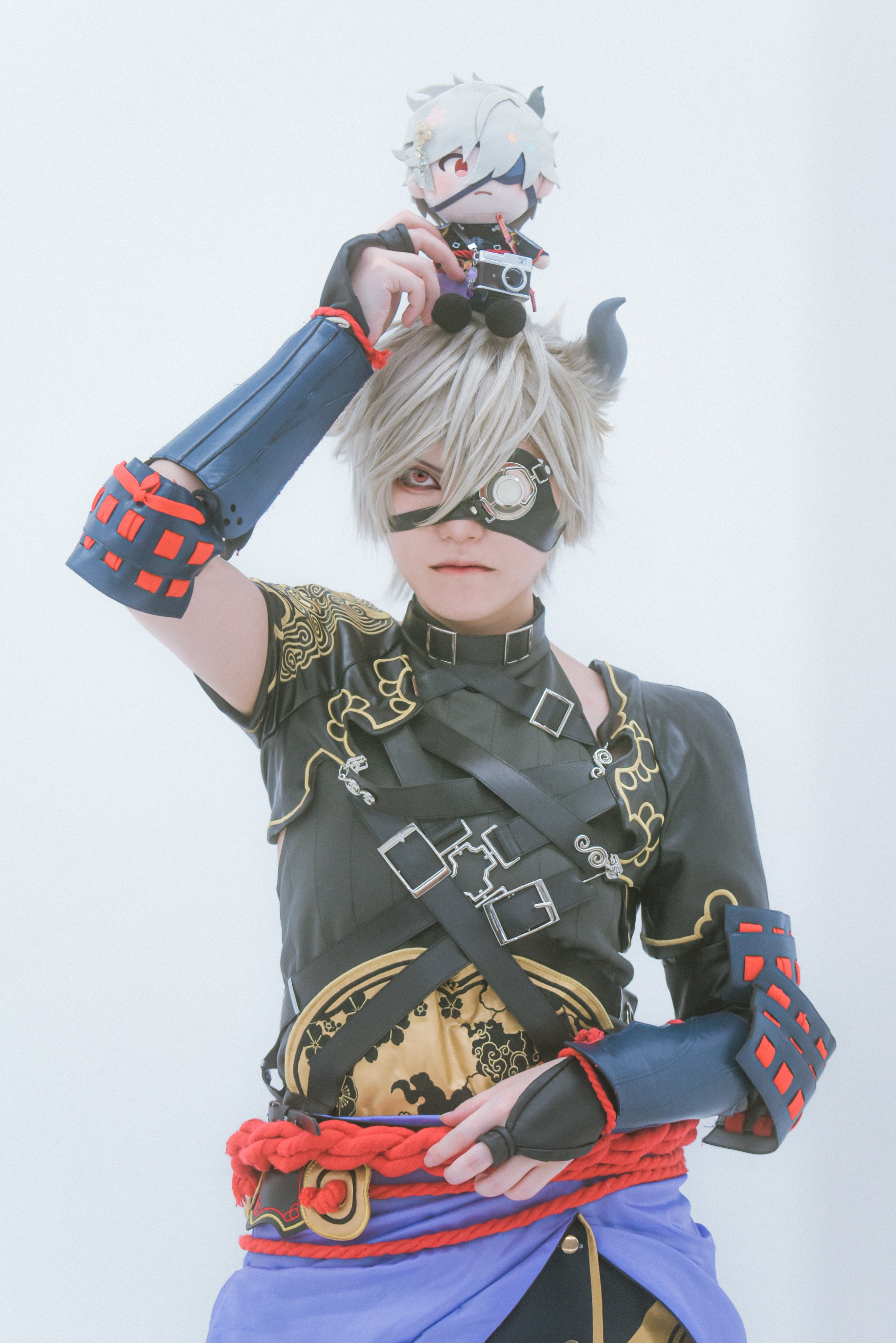 鬼丸国綱　衣装一式 送料無料】 黒×紺 角・眼帯・衣装セット 鬼丸