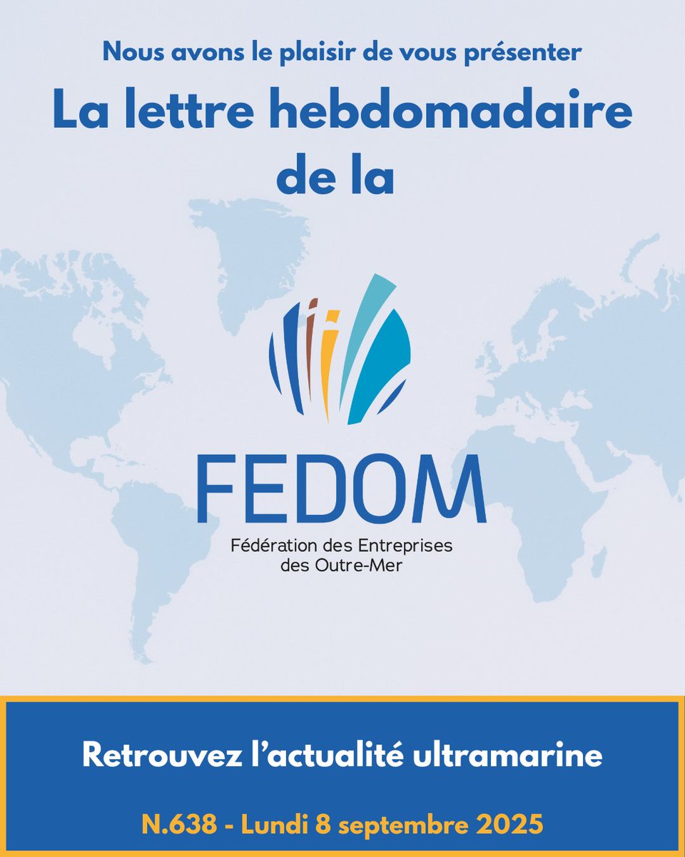 📌 Lettre hebdo FEDOM : menaces pour les entreprises d’#OutreMer avec la baisse des exonérations LODEOM et aides à l’investissement ; Valls à Mayotte, accord de Bougival finalisé en #NouvelleCalédonie, UE prête à renforcer son soutien aux #PTOM.

👉 fedom.org/2025/09/08/let…