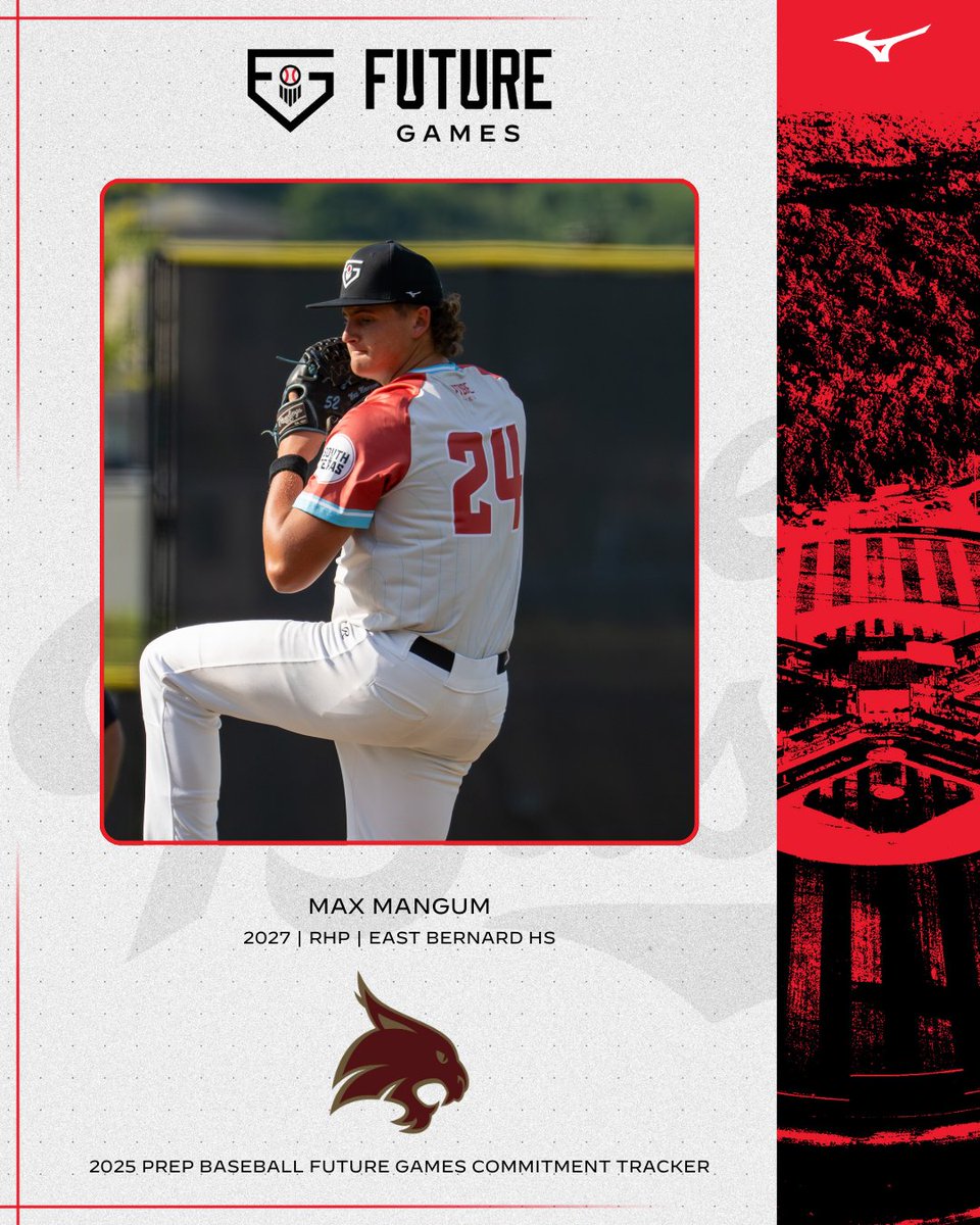 #𝐏𝐁𝐅𝐆𝟐𝟓: 𝐂𝐨𝐦𝐦𝐢𝐭𝐦𝐞𝐧𝐭 𝐔𝐩𝐝𝐚𝐭𝐞 👏

+ '27 RHP Max Mangum (<a href="/mmangum52_/">Max Mangum</a> | <a href="/EBBrahmaBSB/">East Bernard Brahma Baseball</a>) has committed to
<a href="/TxStateBaseball/">Texas State Baseball</a> 

Mangum represented Texas at the 2025 Prep Baseball Future Games as a member of Team South Texas. <a href="/prepbaseball/">Prep Baseball</a>

👤: loom.ly/tMBYeKE