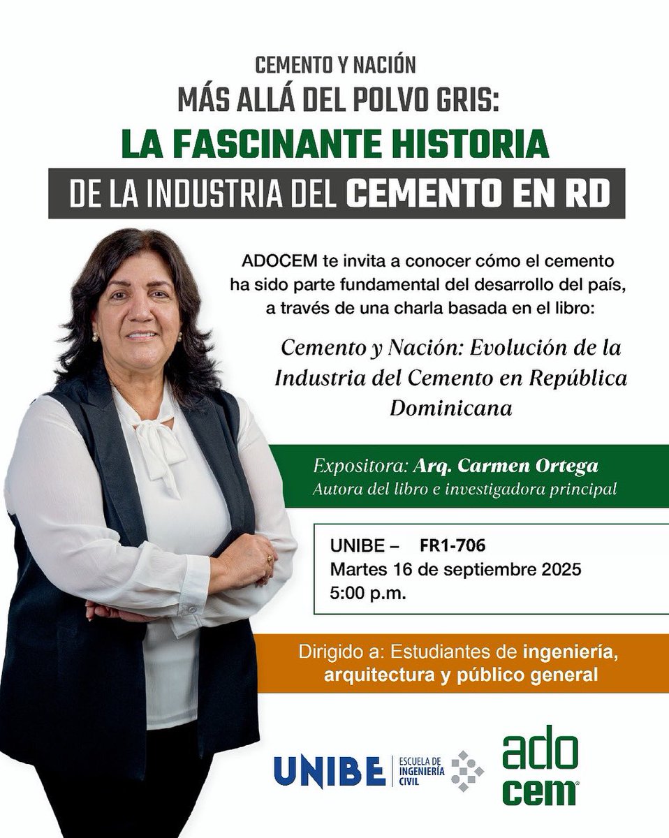 El cemento ha sido protagonista silencioso en la construcción de nuestra nación. 🏗️✨

📍 UNIBE – FR1-706
📅 Martes 16 de septiembre de 2025
🕔 5:00 p.m.

Un espacio de aprendizaje abierto para estudiantes de ingeniería, arquitectura y público en general.

#ADOCEM #Unibe