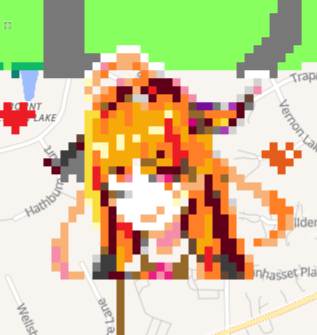 Sorry guys, no HoloEN Silksong WIP today (life got in the way). Didn’t want to leave you hanging though, so have this Coco-kaichou I made in Wplace last month. It's in Dunwoody, Georgia, USA, next to her #1 fan 🐉.