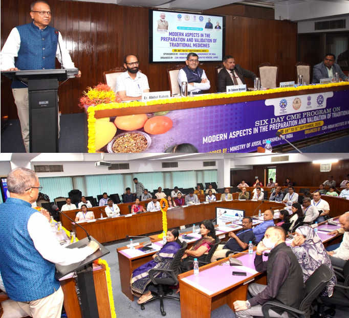 IcmrNitm's tweet image. Director @IcmrNitm @officialsubarna, Guest of Honour at CME inauguration #CSIRIIIM Jammu addressed AYUSH professionals &amp;amp; Teachers on Opportunities &amp;amp; Challenges of Research in Integrative Medicine. Bridging tradition with modern science! @ICMRDELHI @DeptHealthRes @MoHFW_INDIA