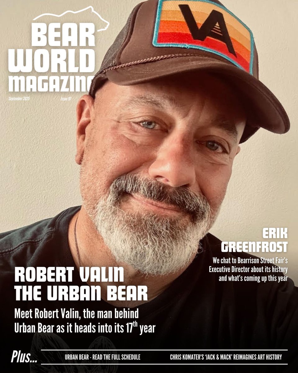 bearworldmag's tweet photo. It's September cover day and we're excited to share our conversation with Robert Valin - the unstoppable force behind @theurbanbear

PLUS:
🐻 Erik Greenfrost, Exec Director of @bearrisonsf
🐻 Urban Bear NYC schedule 
🐻 'Jack &amp; Mack' art book 

Read: https://t.co/LUuJJ7xFnF https://t.co/IjZyk2AjgW