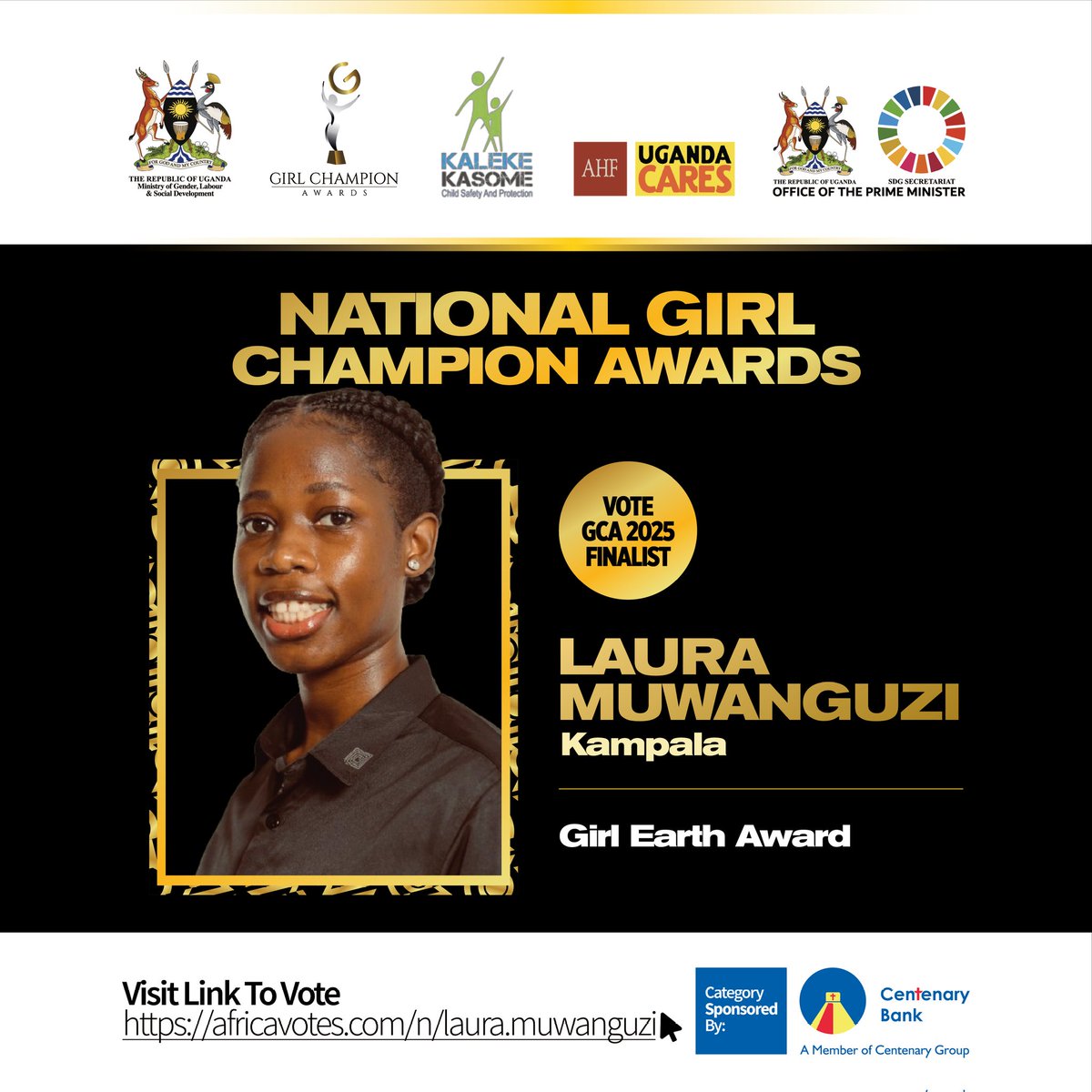 Laura Muwanguzi is nominated in the 2025 Girl Champion Awards: Girl Earth Award  Category, vote using this link: africavotes.com/n/laura.muwang… #GCA2025