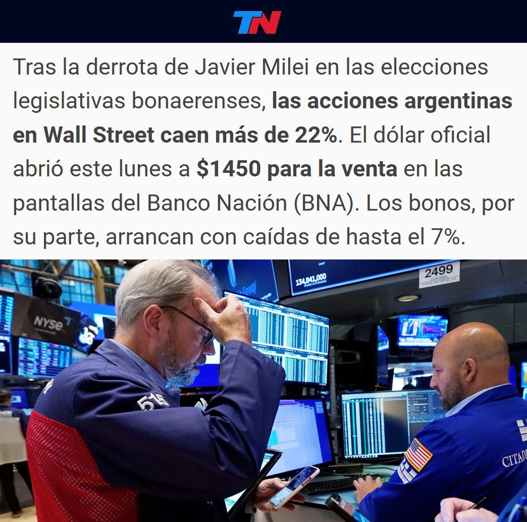 porquetendencia's tweet photo. "Wall Street":
Por la caída de las acciones argentinas https://t.co/ZTHNcFvZnL