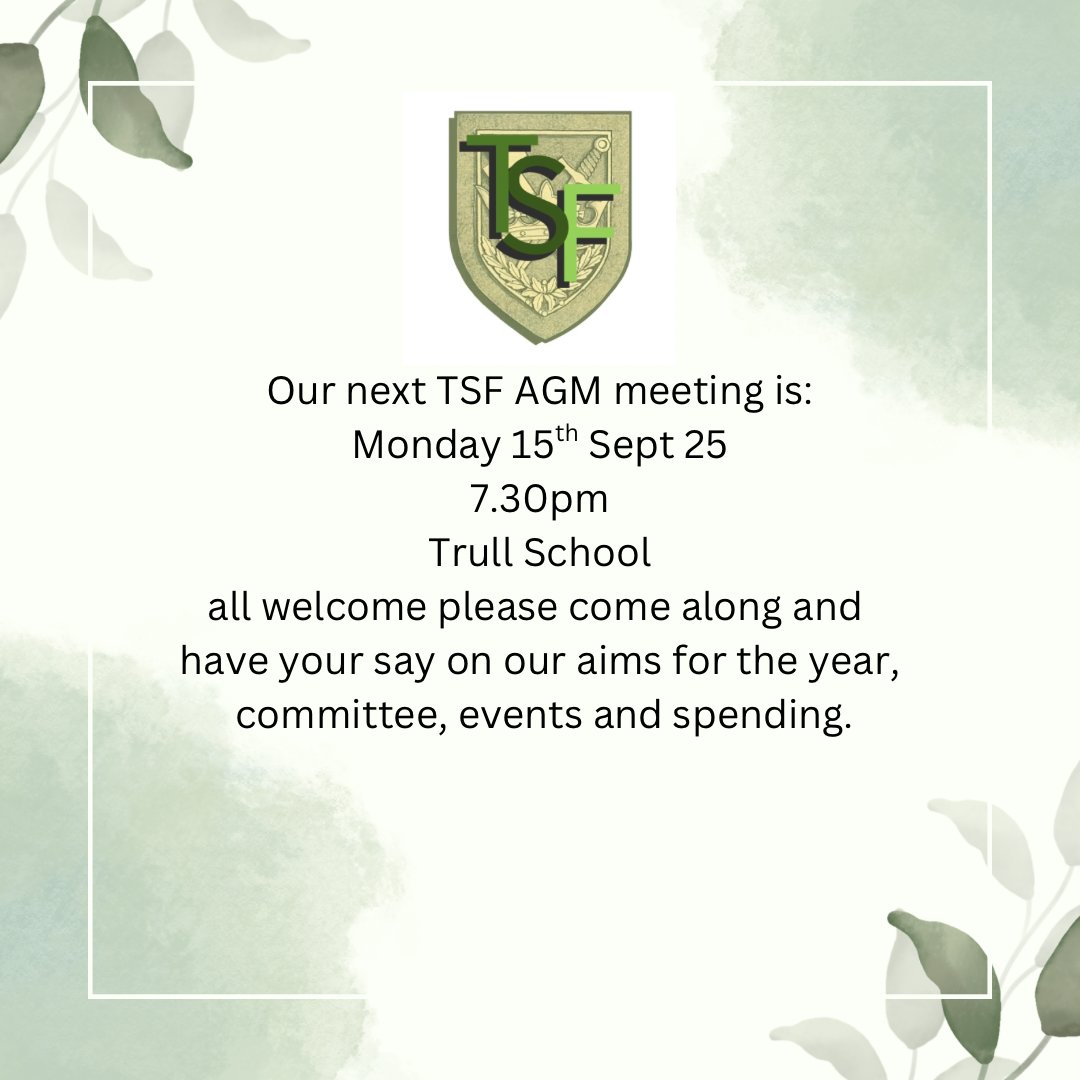 Please try and attend our AGM to show us your support. We will also be voting on this years committee. #trullschoolfundraisers #agm #haveyoursay <a href="/TrullSchool/">Trull School</a>