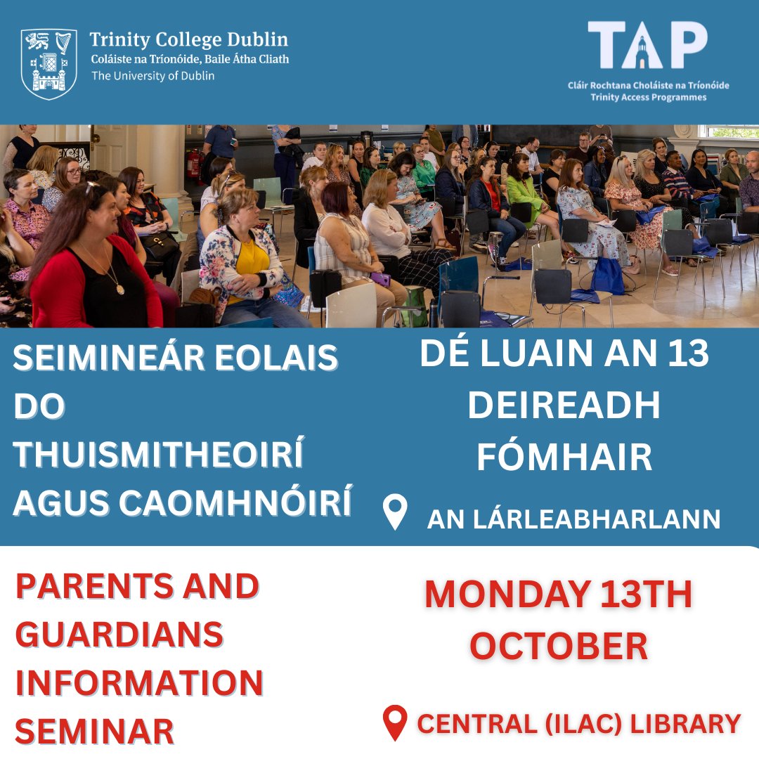 AccessTCD's tweet image. Sessions for parents/guardians of 6th Years all about alternative routes to college kick off next Tuesday 16th September in Pearse Street library at 6:30pm! 😀
FET routes ✅
SUSI and HEAR scheme ✅
Q&amp;amp;A ✅
Apprenticeships ✅ 
Foundation Course ✅
👉bit.ly/46fDzy9
