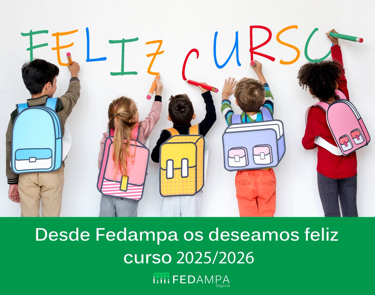 Desde <a href="/FedampaS/">Fedampa_Segovia</a>  damos la bienvenida a este nuevo curso. Continuaremos defendiendo los derechos de las familias y trabajando por una educación pública de calidad.
Aprovechamos para animar a las familias a asociarse al AMPA de cada centro y participar.
¡Os deseamos un feliz curso!
