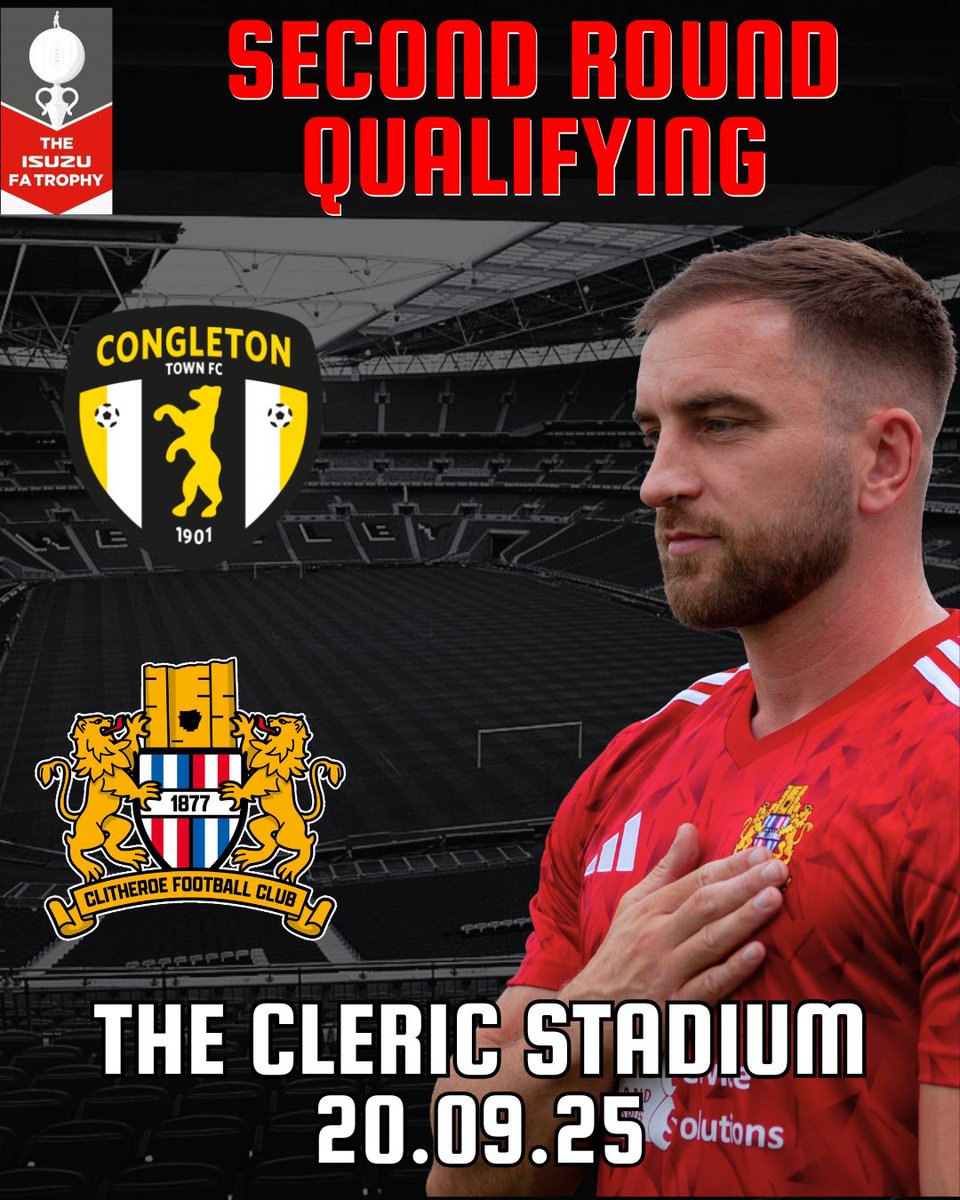 𝙁𝘼 𝙏𝙧𝙤𝙥𝙝𝙮 𝙎𝙚𝙘𝙤𝙣𝙙 𝙍𝙤𝙪𝙣𝙙 𝙌𝙪𝙖𝙡𝙞𝙛𝙮𝙞𝙣𝙜 𝘿𝙧𝙖𝙬 

🏆 The Isuzu FA Trophy 
🆚 Congleton Town
🏟️ The Cleric Stadium 
⏰ 20/09/25 3PM 

#ForwardTogether