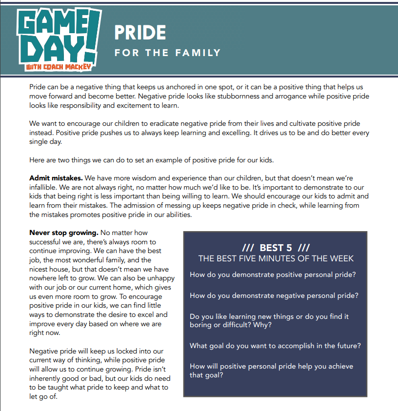 🌟 Game Day Word of the Week: PRIDE 🌟

Pride can either hold us back or push us forward. At school and at home, we want to focus on positive pride—the kind that encourages us to admit mistakes, keep learning, and never stop growing. 💪📚✨

#GameDay #WordOfTheWeek #Pride