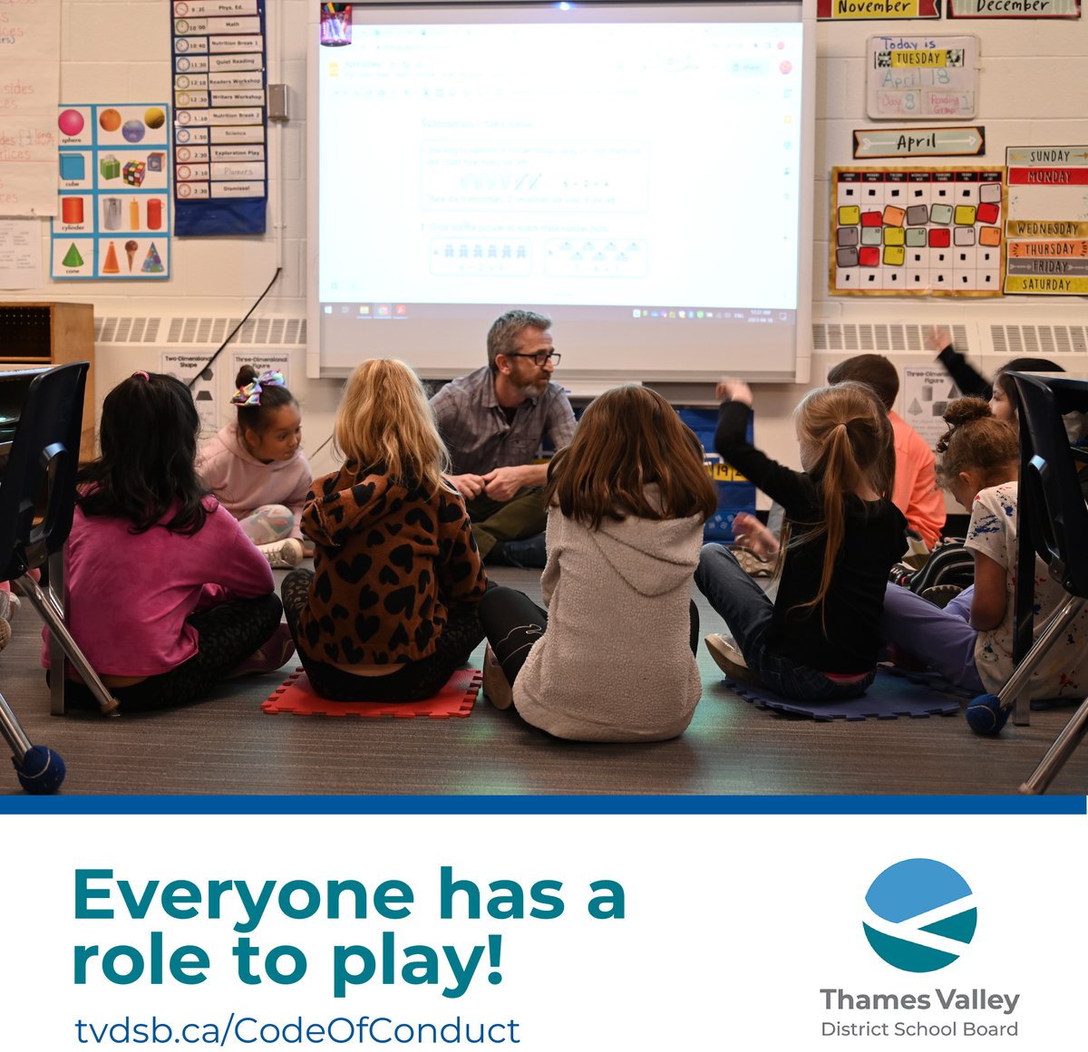 Everyone has a role to play in creating safe, caring &amp; inclusive schools. Teachers &amp; staff play an especially important role by empowering students to be positive leaders in their classroom &amp; community. Learn about the responsibilities of school staff: tvdsb.ca/codeofconduct