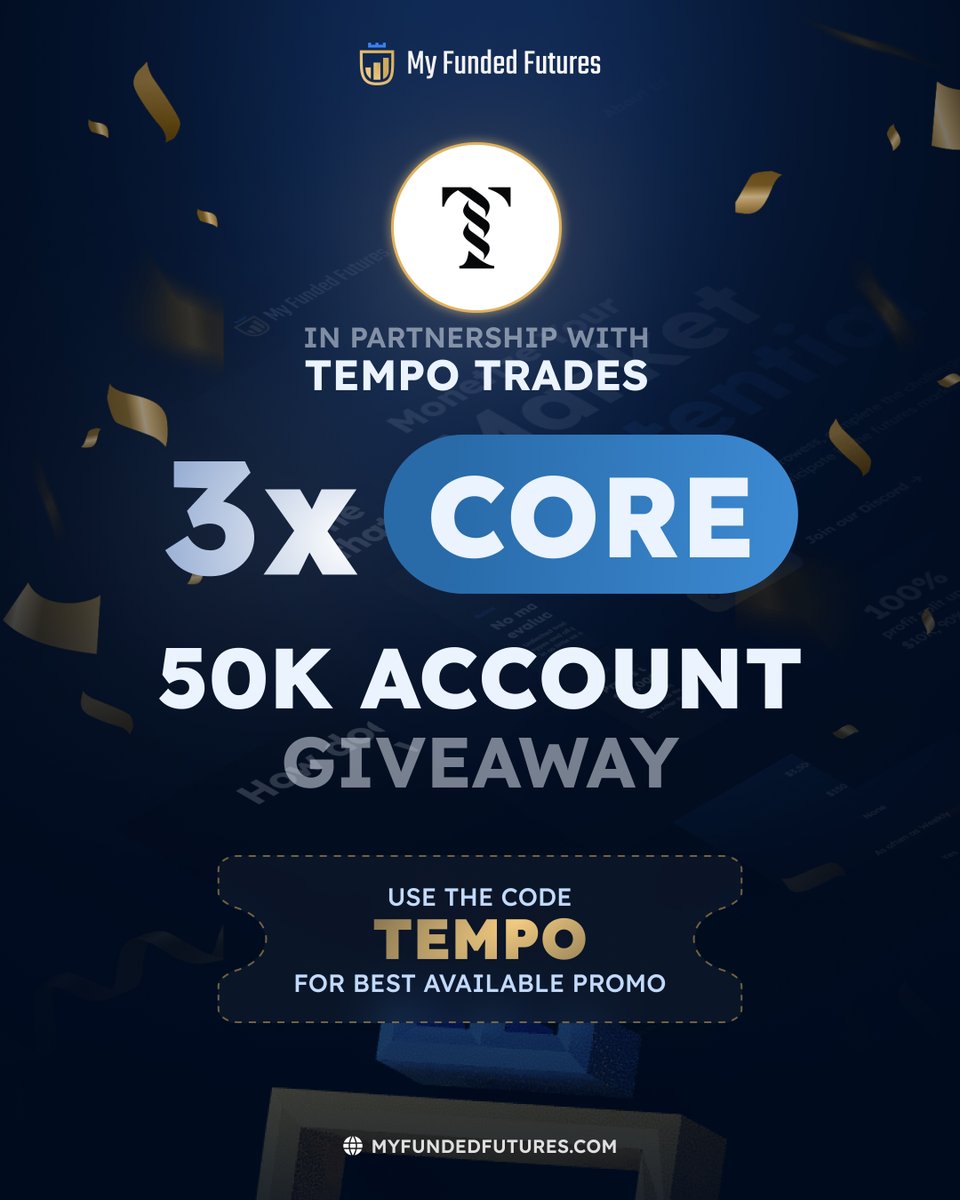 My Funded Futures Giveaway📢     

I am giving away 3x 50k Core accounts at MFFU🤩

To enter the giveaway complete the following steps:      

1. Must be following: 
<a href="/TempoICT/">Tempo Trades</a> <a href="/MyFundedFutures/">MyFundedFutures</a> 

2. Like, tag three friends, retweet this tweet              

Winners will be picked